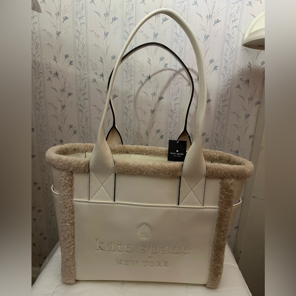 Kate Spade Cream Tote with Sherpa Trim